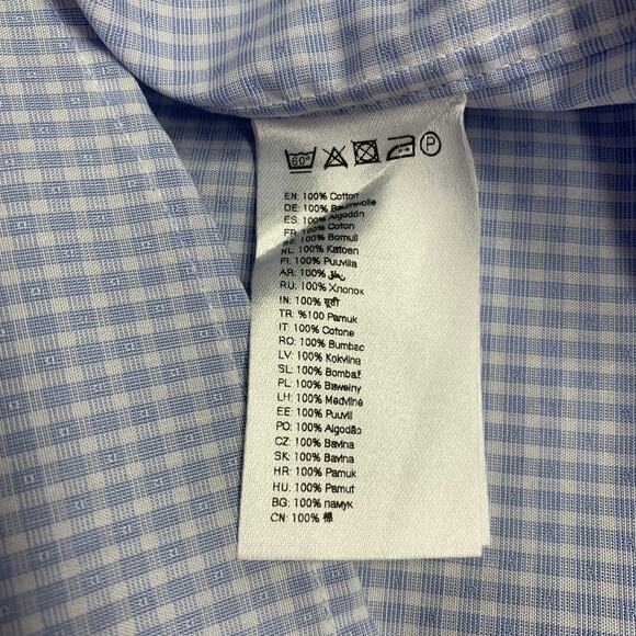 ETON Size S Light Blue White Checkered Cotton Spread Collar Long Sleeve Shirt - Picture 6 of 8